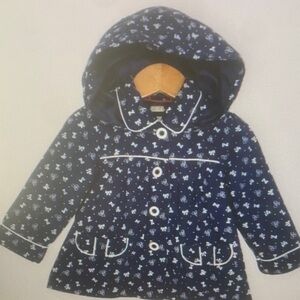 Kids Navy Hooded Floral Print Coat